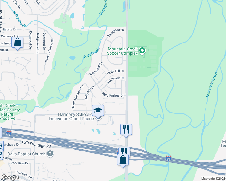 map of restaurants, bars, coffee shops, grocery stores, and more near 3919 Danzig in Grand Prairie