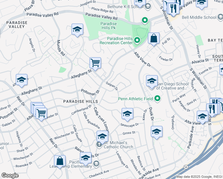 map of restaurants, bars, coffee shops, grocery stores, and more near 2361 Calle Tortuosa in San Diego