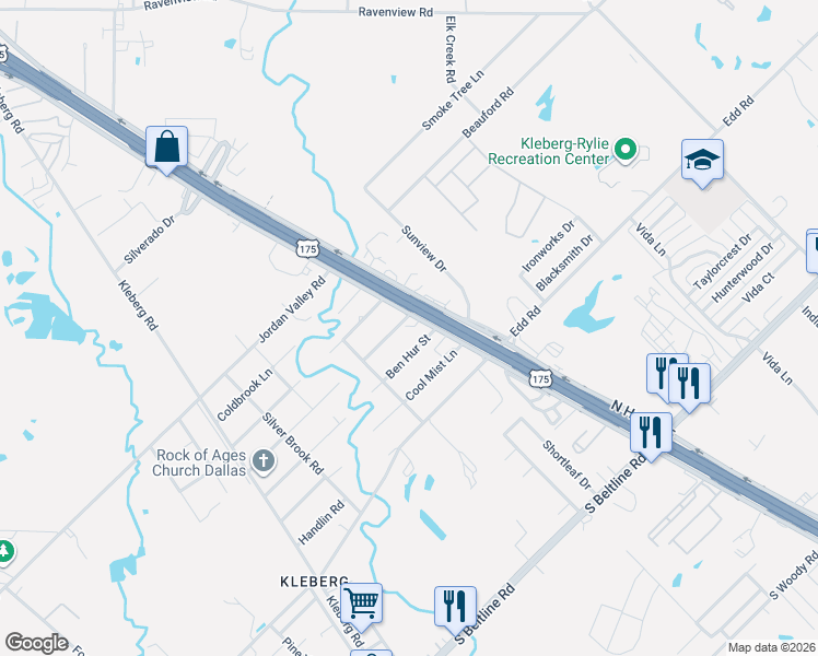 map of restaurants, bars, coffee shops, grocery stores, and more near 12540 C F Hawn Freeway in Dallas