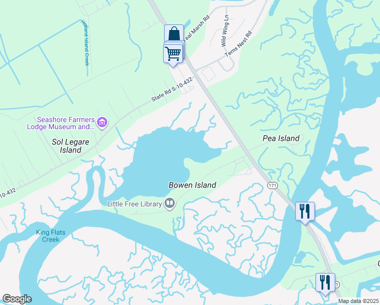 map of restaurants, bars, coffee shops, grocery stores, and more near in Charleston