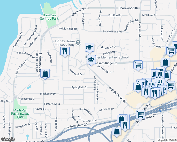 map of restaurants, bars, coffee shops, grocery stores, and more near 4006 Southern Charm Court in Arlington