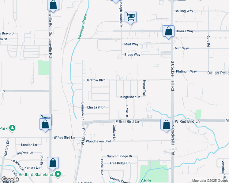 map of restaurants, bars, coffee shops, grocery stores, and more near 5322 Meadow Nest Drive in Dallas