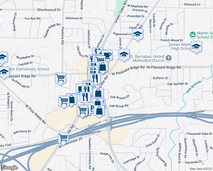 map of restaurants, bars, coffee shops, grocery stores, and more near 4215 Little Road in Arlington