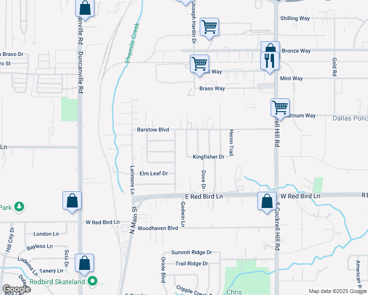 map of restaurants, bars, coffee shops, grocery stores, and more near 5322 Meadow Nest Drive in Dallas