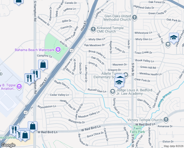 map of restaurants, bars, coffee shops, grocery stores, and more near Chalet Lane in Dallas