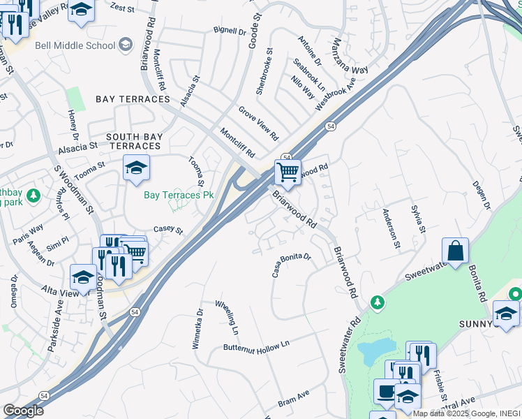 map of restaurants, bars, coffee shops, grocery stores, and more near 2920 Briarwood Road in Bonita