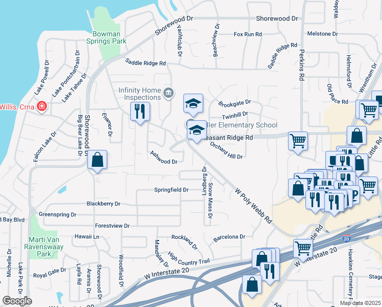 map of restaurants, bars, coffee shops, grocery stores, and more near 4004 Southern Charm Court in Arlington