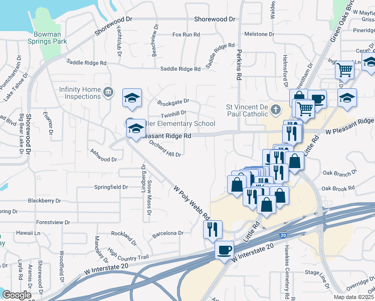 map of restaurants, bars, coffee shops, grocery stores, and more near 4205 Blossom Trail in Arlington