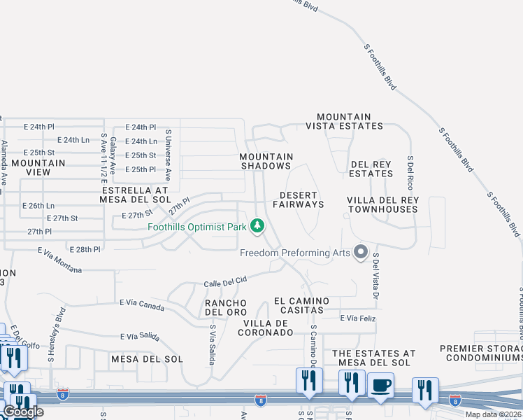 map of restaurants, bars, coffee shops, grocery stores, and more near Gran Paseo in Yuma
