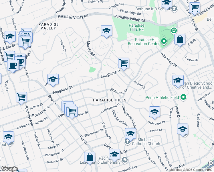 map of restaurants, bars, coffee shops, grocery stores, and more near 6212 Valner Way in San Diego