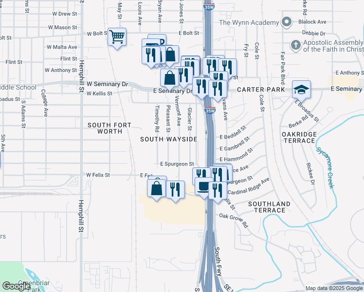 map of restaurants, bars, coffee shops, grocery stores, and more near 4551 East Hammond Street in Fort Worth