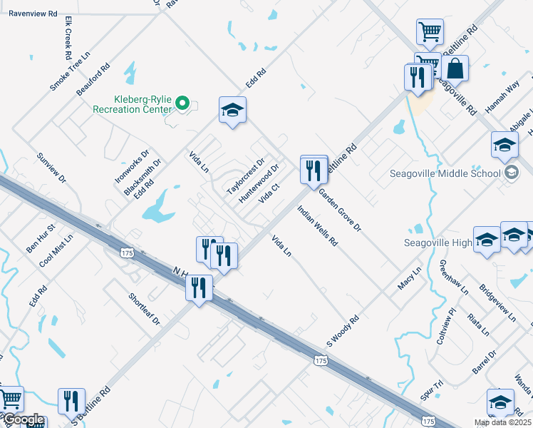 map of restaurants, bars, coffee shops, grocery stores, and more near 1641 Sky High Circle in Dallas