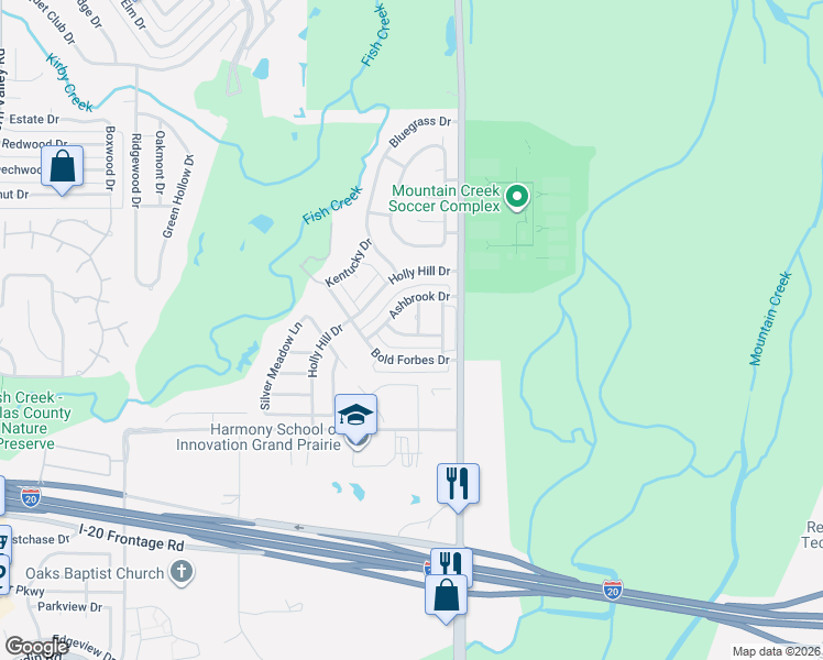 map of restaurants, bars, coffee shops, grocery stores, and more near 3919 Danzig in Grand Prairie