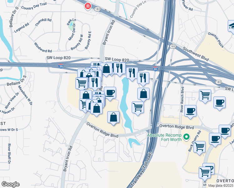 map of restaurants, bars, coffee shops, grocery stores, and more near 4609 Citylake Boulevard East in Fort Worth
