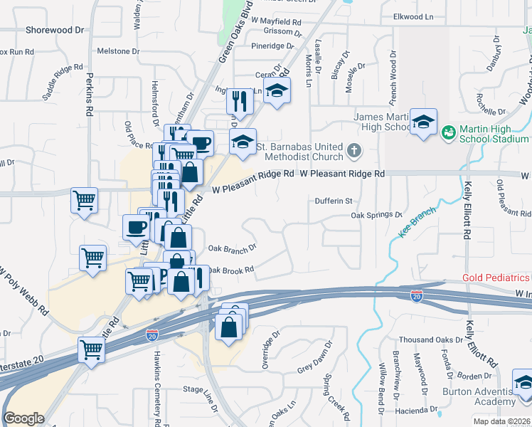 map of restaurants, bars, coffee shops, grocery stores, and more near 5405 Oak Branch Drive in Arlington