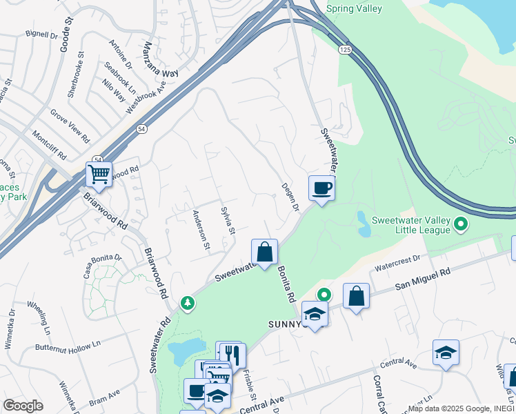 map of restaurants, bars, coffee shops, grocery stores, and more near 5416 Timboll Court in Bonita
