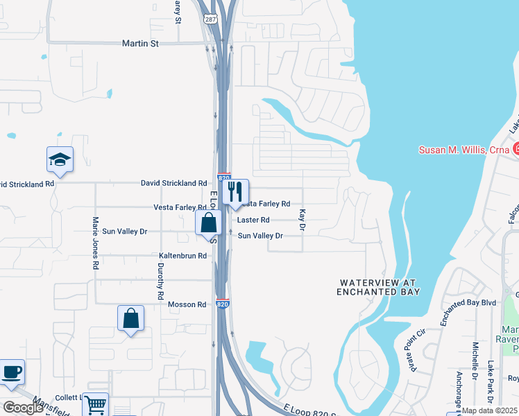 map of restaurants, bars, coffee shops, grocery stores, and more near 5504 Vesta Farley Road in Fort Worth