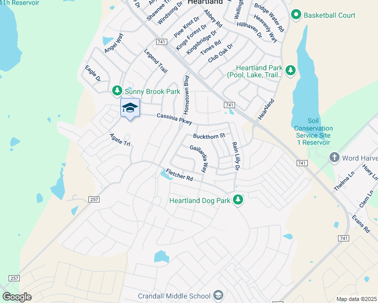 map of restaurants, bars, coffee shops, grocery stores, and more near 4127 Gaillardia Way in Forney