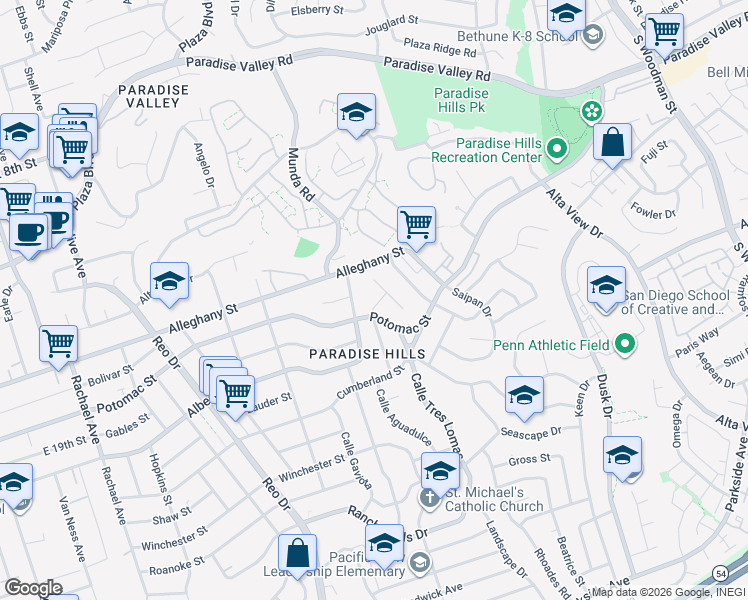 map of restaurants, bars, coffee shops, grocery stores, and more near 6212 Valner Way in San Diego