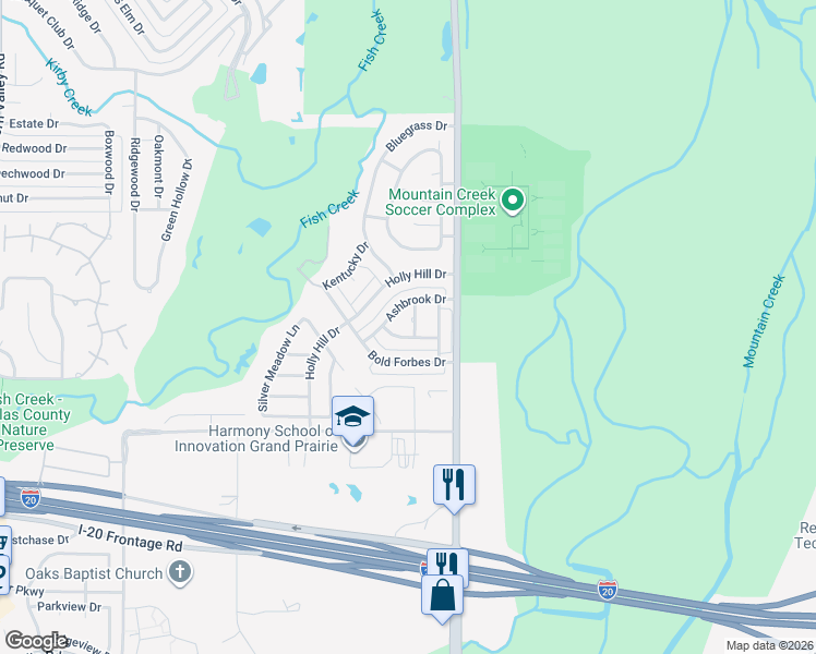 map of restaurants, bars, coffee shops, grocery stores, and more near 3919 Danzig in Grand Prairie