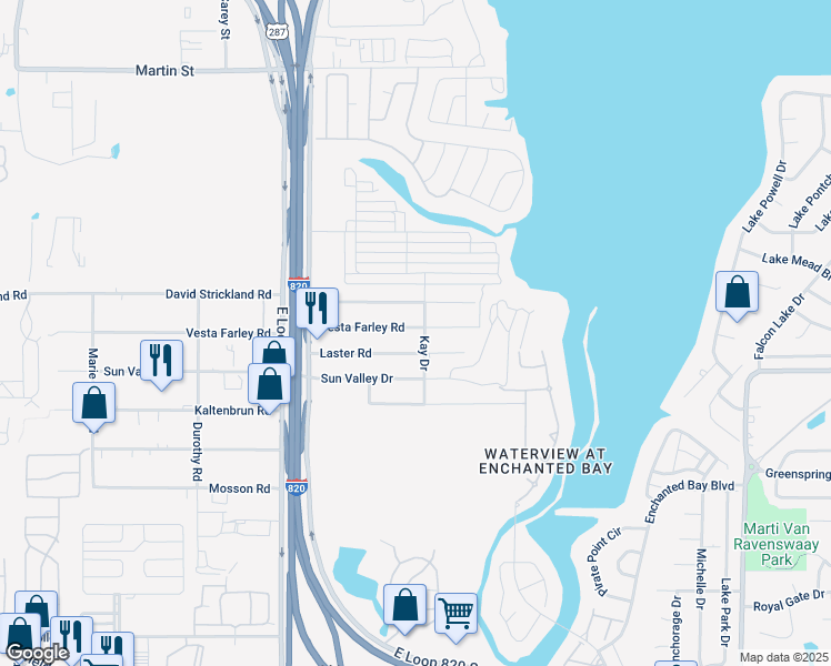 map of restaurants, bars, coffee shops, grocery stores, and more near 5536 Vesta Farley Road in Fort Worth