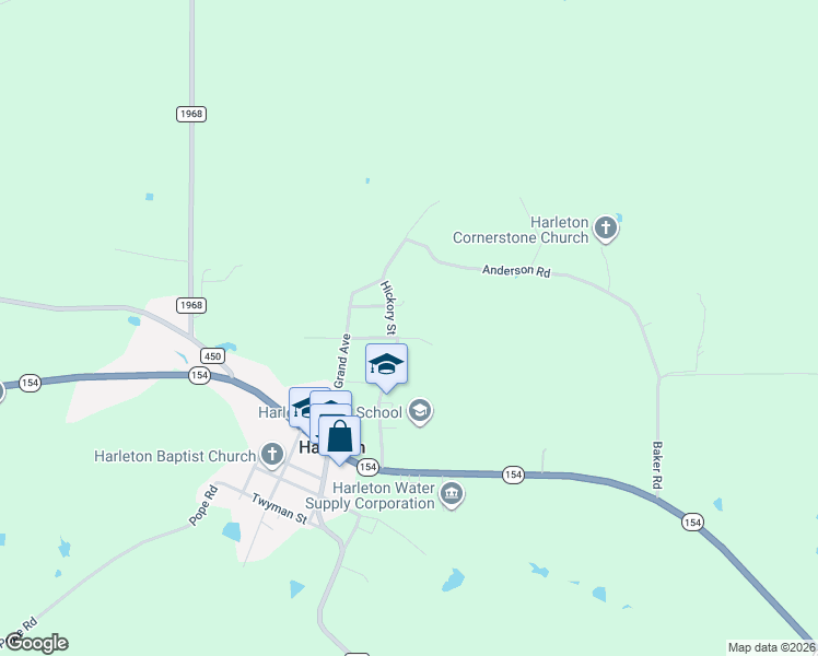 map of restaurants, bars, coffee shops, grocery stores, and more near 539 Lake Road in Harleton