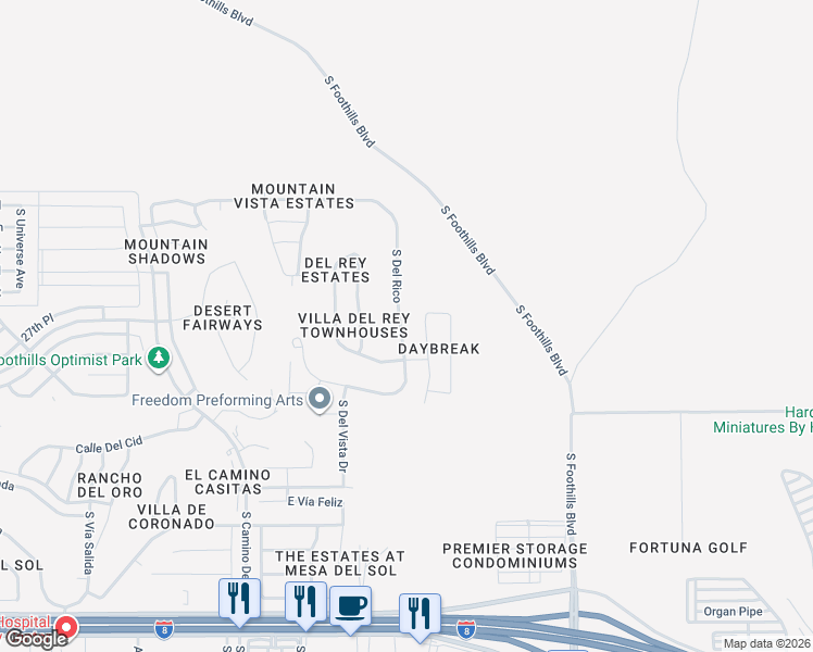map of restaurants, bars, coffee shops, grocery stores, and more near 10330 South Del Rico in Yuma