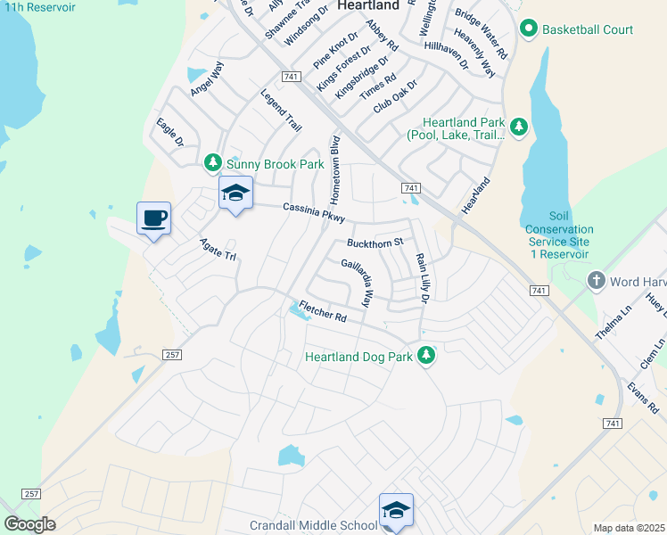 map of restaurants, bars, coffee shops, grocery stores, and more near 4127 Gaillardia Way in Forney
