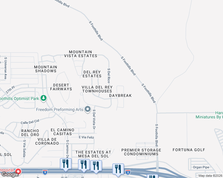 map of restaurants, bars, coffee shops, grocery stores, and more near 10330 South Del Rico in Yuma