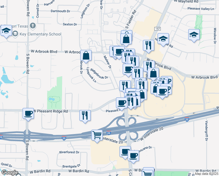 map of restaurants, bars, coffee shops, grocery stores, and more near 4053 Glenbrook Drive in Arlington