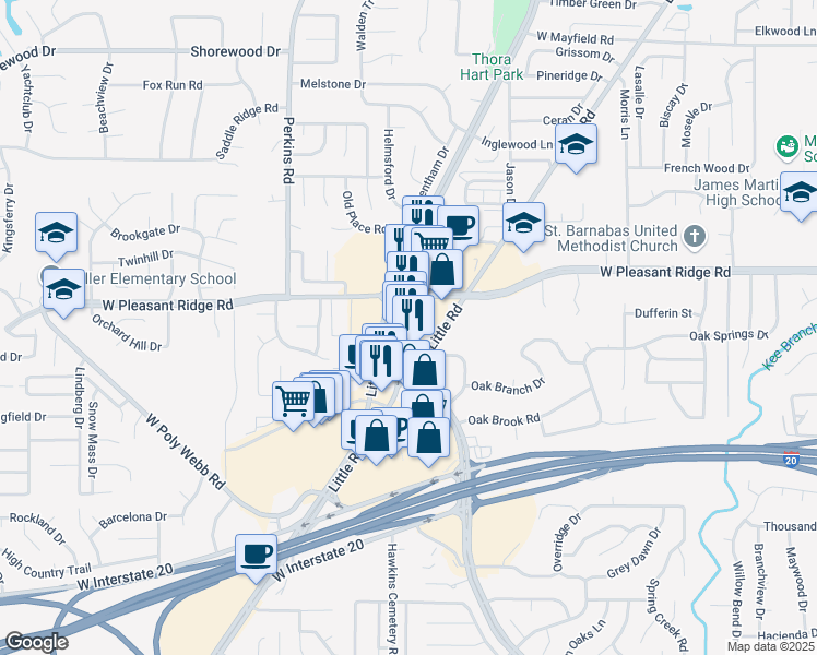 map of restaurants, bars, coffee shops, grocery stores, and more near 4201 West Green Oaks Boulevard in Arlington