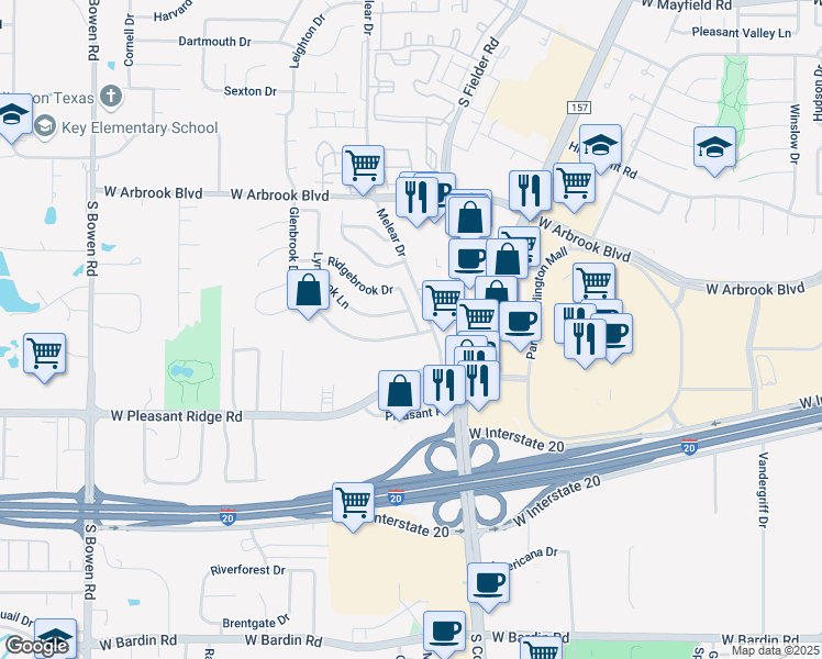 map of restaurants, bars, coffee shops, grocery stores, and more near 4053 Glenbrook Drive in Arlington
