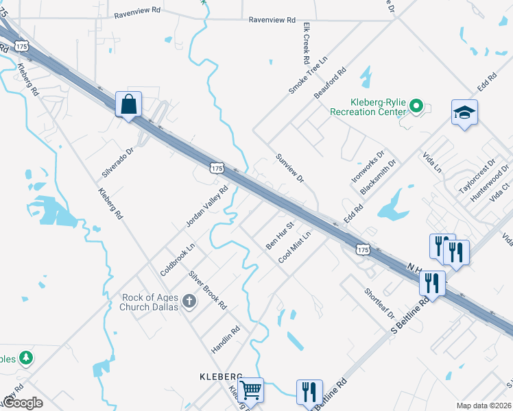 map of restaurants, bars, coffee shops, grocery stores, and more near 12460 C F Hawn Freeway in Dallas