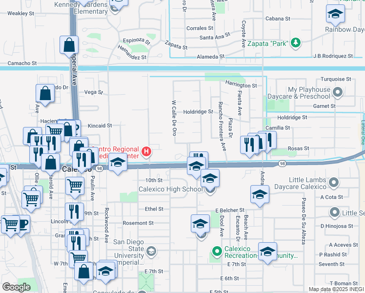 map of restaurants, bars, coffee shops, grocery stores, and more near 708 West Calle De Oro in Calexico