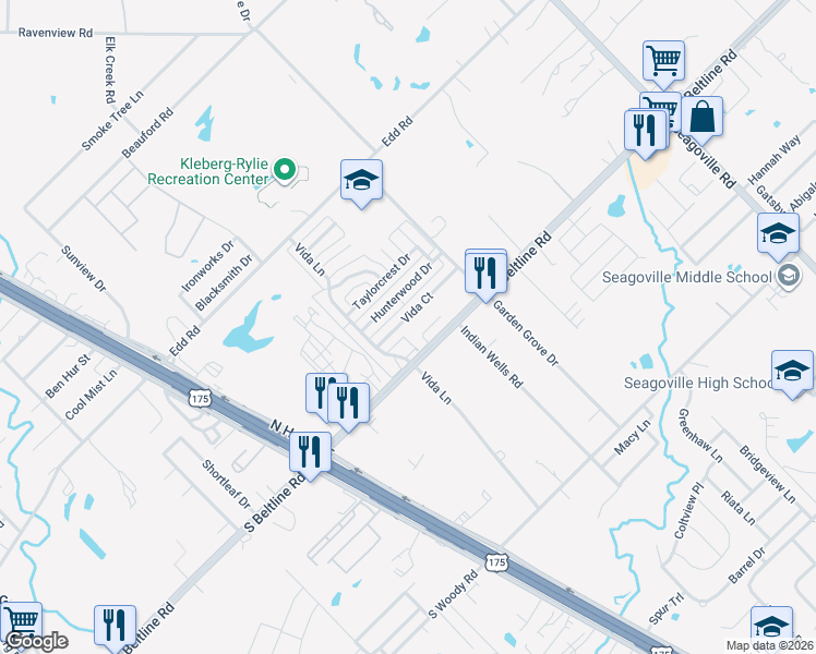 map of restaurants, bars, coffee shops, grocery stores, and more near 1633 Sky High Circle in Dallas