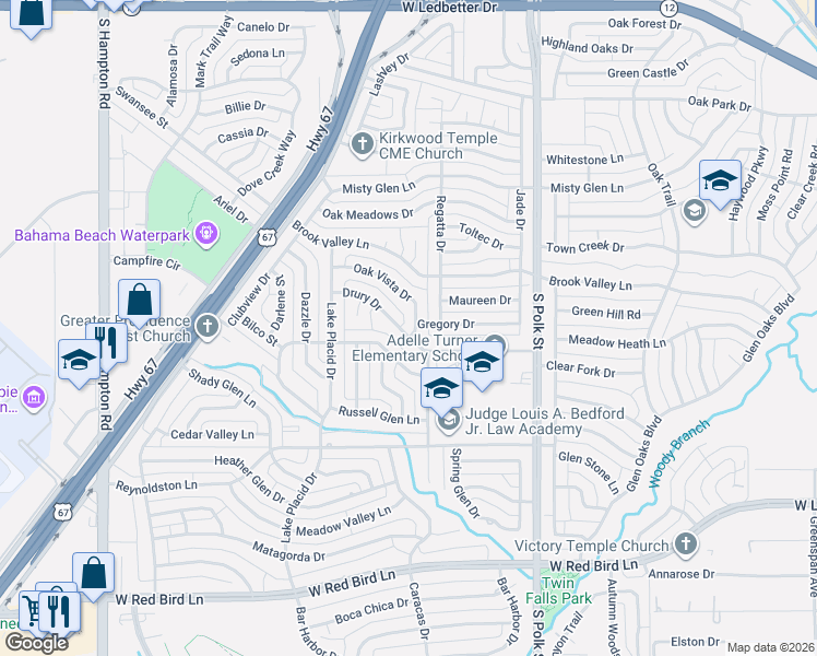 map of restaurants, bars, coffee shops, grocery stores, and more near 1409 Oak Vista Drive in Dallas