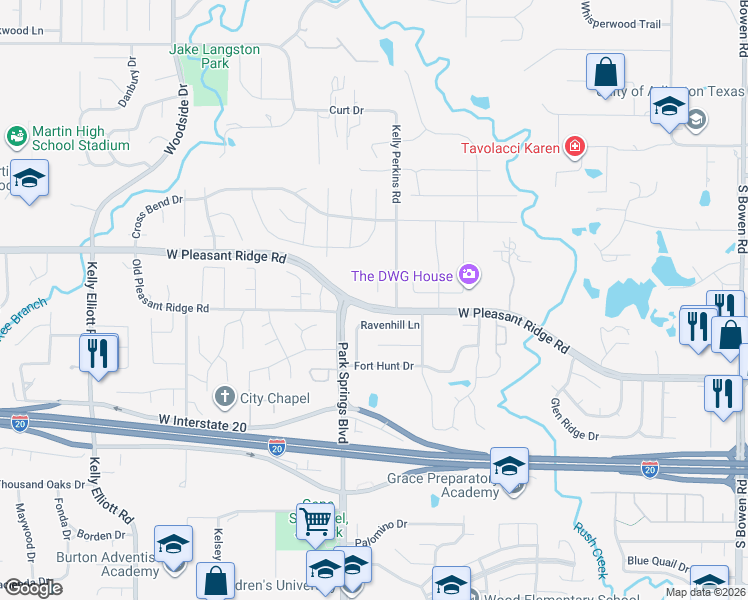 map of restaurants, bars, coffee shops, grocery stores, and more near 3617 Bentfield Place in Arlington