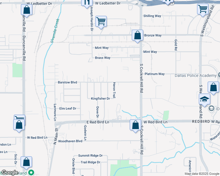 map of restaurants, bars, coffee shops, grocery stores, and more near 5325 Heron Trail in Dallas