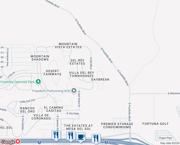 map of restaurants, bars, coffee shops, grocery stores, and more near 10330 South Del Rico in Yuma