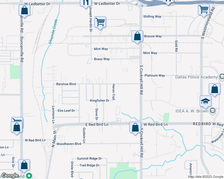 map of restaurants, bars, coffee shops, grocery stores, and more near 5317 Heron Trail in Dallas