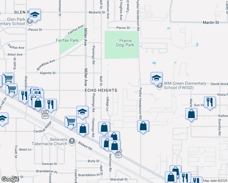 map of restaurants, bars, coffee shops, grocery stores, and more near 5311 Rita Kay Lane in Fort Worth
