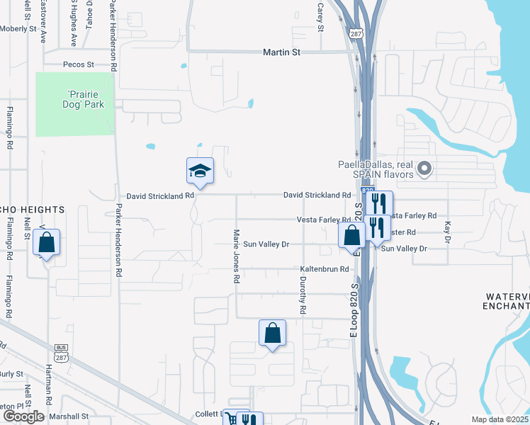 map of restaurants, bars, coffee shops, grocery stores, and more near 5031 Vesta Farley Road in Fort Worth