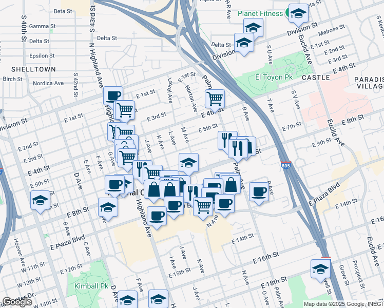 map of restaurants, bars, coffee shops, grocery stores, and more near 618-40 M Avenue in National City