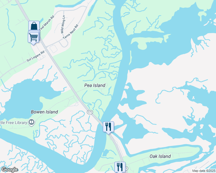 map of restaurants, bars, coffee shops, grocery stores, and more near 1645 Folly Creek Way in Charleston