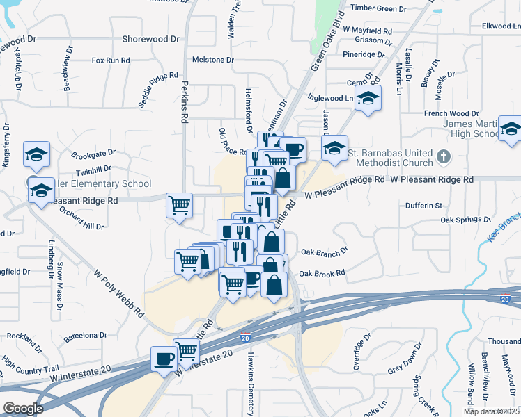 map of restaurants, bars, coffee shops, grocery stores, and more near 4201 West Green Oaks Boulevard in Arlington