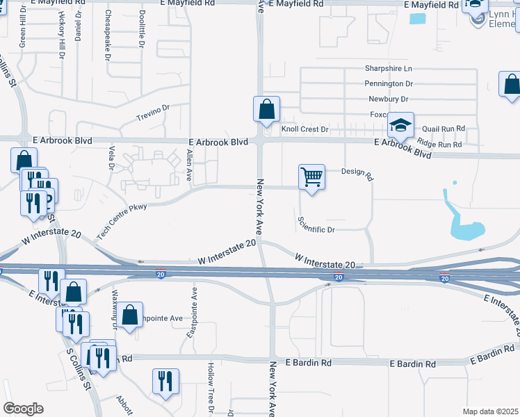 map of restaurants, bars, coffee shops, grocery stores, and more near New York Avenue in Arlington