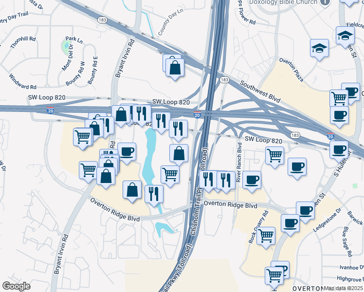 map of restaurants, bars, coffee shops, grocery stores, and more near in Fort Worth