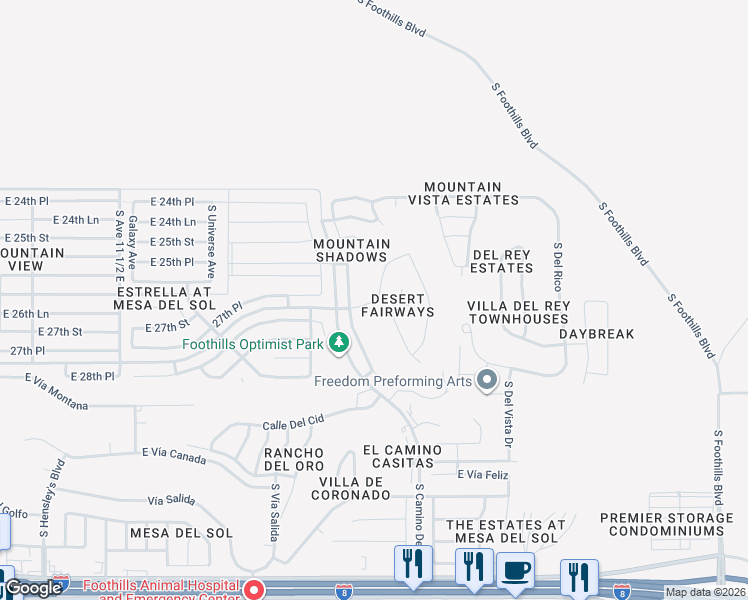 map of restaurants, bars, coffee shops, grocery stores, and more near Gran Paseo in Yuma