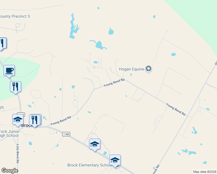 map of restaurants, bars, coffee shops, grocery stores, and more near 734 Young Bend Road in Brock