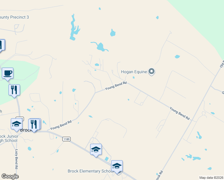map of restaurants, bars, coffee shops, grocery stores, and more near 734 Young Bend Road in Brock